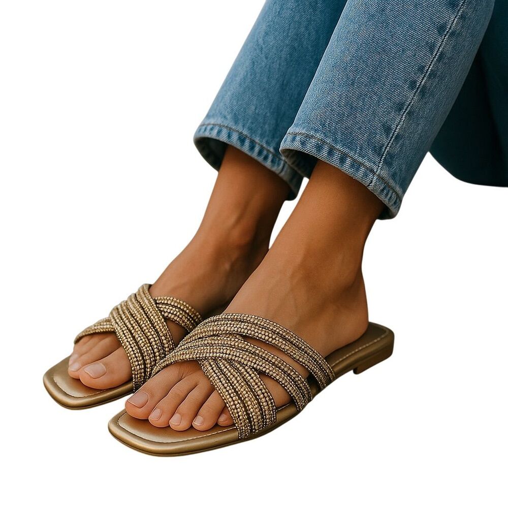 Lucky Step Women's Gold Strappy Sandals Size 7.5 Summer Casual